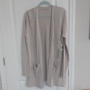Beige Open Front Cardigan Sweater